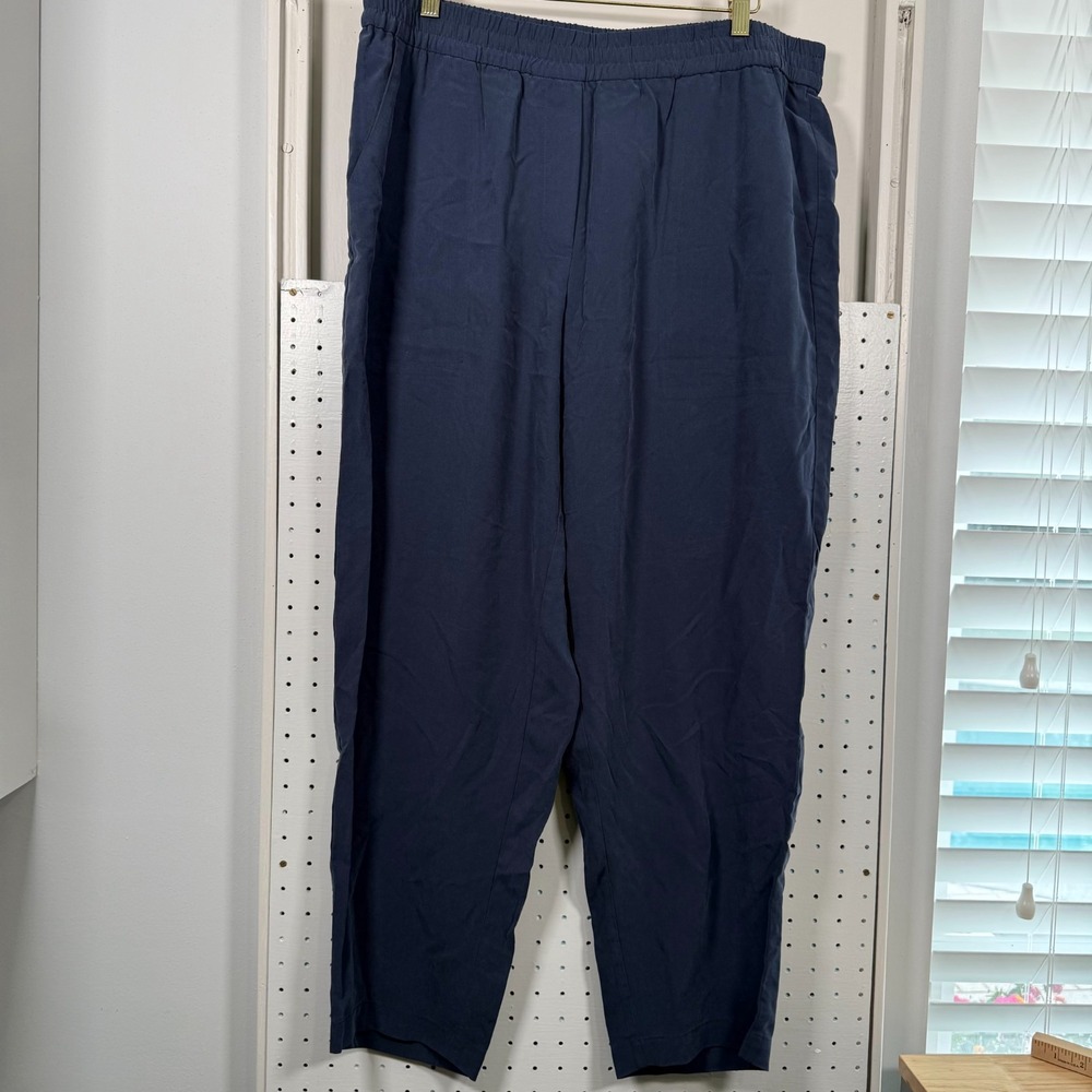 J.jill‎ Pure Jill Sand-Washed Pull-On Pants Women's Navy Blue Elastic Waist - XL
